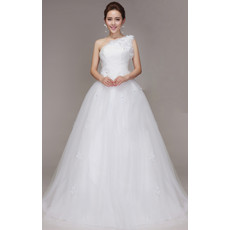 Affordable Chic One Shoulder A-Line Floor Length Organza Wedding Dress