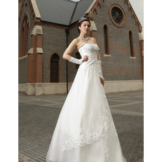 Inexpensive Modern A-Line Satin Strapless Floor Length Wedding Dress