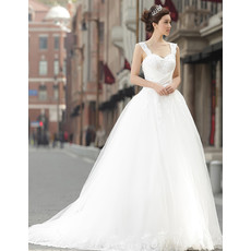 Discount Classic Straps A-Line Organza Sweep Train Wedding Dress