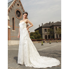 Discount Chic Modern Lace Sweep Train Sweetheart A-Line Wedding Dress