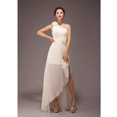 Stylish One Shoulder Asymmetric Chiffon Long Bridesmaid Dress for Wedding Party