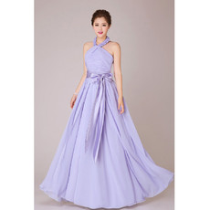 Modest Halter Chiffon A-Line Floor Length Bridesmaid Dress for Wedding Party