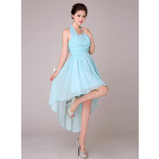 Beautiful Asymmetric High-Low Halter Chiffon Empire Bridesmaid Dress for Wedding Party