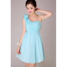 Affordable Modern One Shoulder Short Chiffon Empire Bridesmaid Dress for Girls