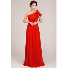 Affordable Designer One Shoulder Chiffon Floor Length Sheath Bridesmaid Dress