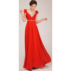 Modest Cap Sleeves A-Line Chiffon Floor Length Bridesmaid Dress for Girls