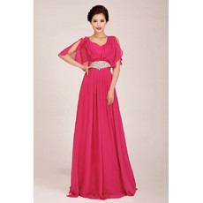 Designer Modest Cap Sleeves Chiffon Sweep Train A-Line Bridesmaid Dress for Girls