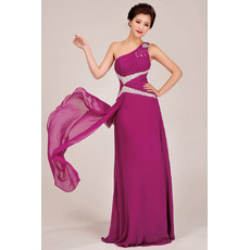 Modest One Shoulder Chiffon Floor Length Sheath Bridesmaid Dress for Girls