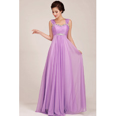 Modest Chiffon Empire Straps Floor Length Bridesmaid Dress for Girls