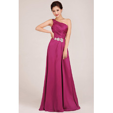 Modest One Shoulder A-Line Floor Length Chiffon Bridesmaid Dress for Girls