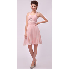 Women's Elegant and Beautiful A-Line Halter Chiffon Short Formal Cocktail Dress