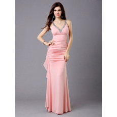 Sexy Sheath Chiffon V-Neck Floor Length Evening Prom Dress for Women and Girls