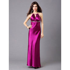 Classy Designer Halter Column/ Sheath Satin Long Prom Evening Dress for Women and Girls