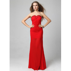 Elegant Column/ Sheath High Waist Sweetheart Long Red Chiffon Prom Evening Dress