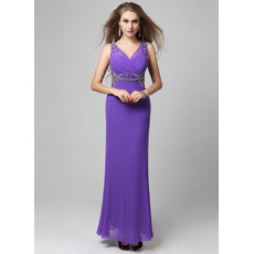 Beautiful Chiffon V-Neck Column/ Sheath Ankle Length Prom/ Evening Dress