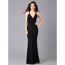 Sheath/ Column V-Neck Chiffon Floor Length Formal Evening Dress for Prom