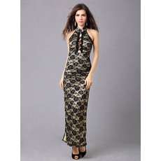 Affordable Lace Sheath Mandarin Collar Ankle Length Formal Evening Dress