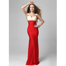 Beautiful Chic Sheath/ Column Straps Floor Length Satin Prom Evening Dress for Women