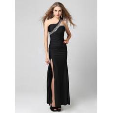 Beautiful One Shoulder Sheath Floor Length Black Formal Evening Dress For Women and Girls