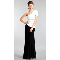 Inexpensive Elegant One Shoulder Mermaid Chiffon Floor Length Evening Dress for Women
