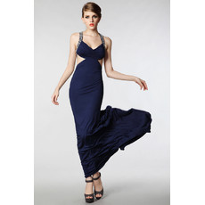 Women's Sexy Sheath Straps Satin Sweep Train Evening Dress for Prom