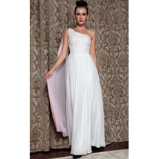 Women's Simple One Shoulder Chiffon Floor Length Sheath Evening Dres