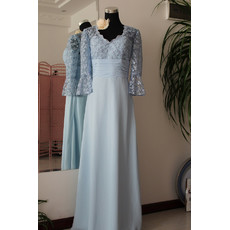 Custom Designer Lace Chiffon Long Mother of the Bride Dress with Sleeves for Wedding