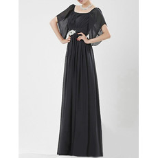 Classic Cap Sleeves Black Chiffon Floor Length Formal Mother of the Bride Dress