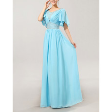 Stylish Modest Cap Sleeves Chiffon V-Neck Long Mother of the Bride Dress