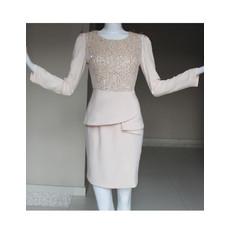 Custom Modern Long Sleeves Knee Length Chiffon Mother of the Bride Dress