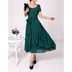 Affordable Stylish Chiffon Short Sleeves Tea Length Mother of the Bride Dress for Wedding