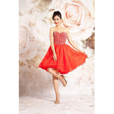 Affordable A-Line Sweetheart Short Taffeta Beaded Homecoming Dress for Girls