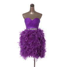 Junior Jovani Ball Gown Sweetheart Purple Short Feather Homecoming Dress