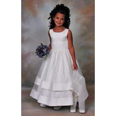 Girls Classic Pretty A-Line Round Tea Length Organza Applique Flower Girl/ First Communion Dress