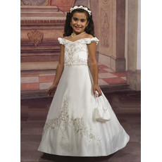 Classic Adorable A-Line Embroidered White First Communion Dress/ Flower Girl Dress