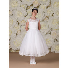 Girls Pretty A-Line Tea Length Lace Flower Girl/ Holy First Communion Dress