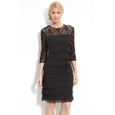 Women's Classic Modern Long Sleeves Lace Black Mother of the Bride/ Groom Dress