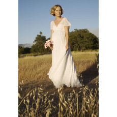 Affordable Empire V-Neck Short Sleeves Floor Length Pleat Bead Maternity Wedding Dress/ Custom Pleated Chiffon Bridal Gown
