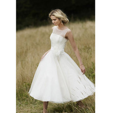 Affordable Romantic Summer Casual Tea Length Short Reception Wedding Dress