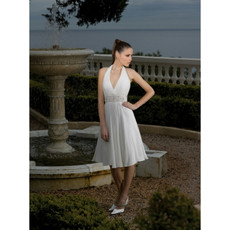 Inexpensive Modest Halter Chiffon Knee Length Short Beach Wedding Dress