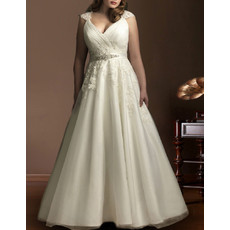 Timeless Charming A-Line V-Neck Sweep Train Satin Plus Size Wedding Dress