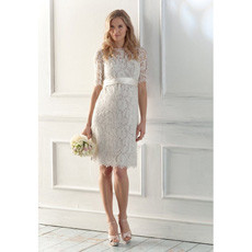 Modest Charming Lace Short Beach Wedding Dress with Short Sleeves