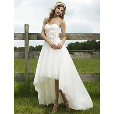 Inexpensive Chic A-Line Sweetheart High-Low Hem Wedding Dress/ Unique Asymmetrical Garden Bridal Gown