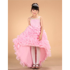 Stunning Straps High-Low Asymmetric Ruffle Little Girls Party Dress