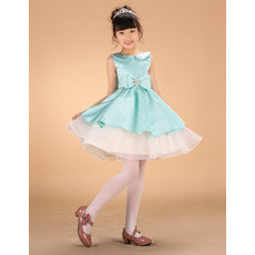 Kids Cute A-Line Mini/ Short Satin Layered Skirt Little Girls Holiday Dress