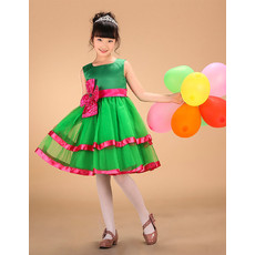 Pretty Green Layered Skirt Little Girls Party Dress with Sashes