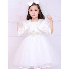 Little Girls Lovely Ball Gown Short White First Communion Dress with Satin Jackets