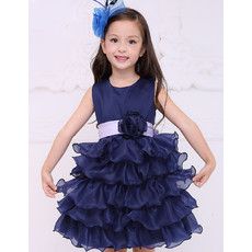 Little Girls Stunning Short Satin Layered Skirt Flower Girl Dress with Sashes