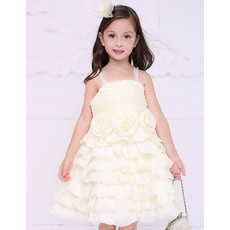 Inexpensive Beautiful Straps Short Satin Layered Skirt Flower Girl Dress