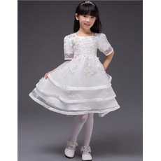 Inexpensive Stunning Layered Skirt First Communion Dress with Short Sleeves